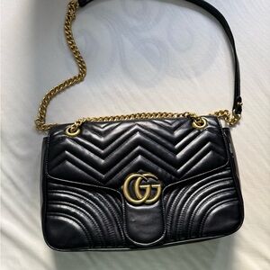 Gucci Black Quilted Leather Shoulder Bag with Gold Chain